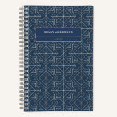 Elegant aangepast blauw goud geometrisch patroon | notitieboek (Voorkant)