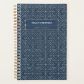Elegant aangepast blauw goud geometrisch patroon | planner (Voorkant)