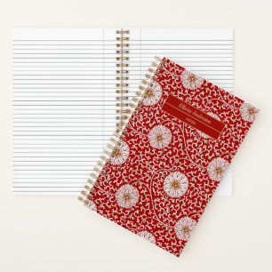 Elegant aangepast Chinees rood goud bloemenpatroon Notitieboek