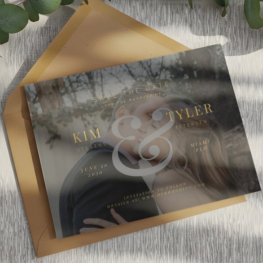 Elegant aangepast fotofaux vellum modern bruiloft save the date