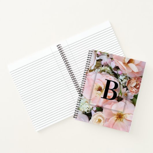 Elegant Aangepast Initiaal Letter B Rozen Monogram Notitieboek (Binnen)