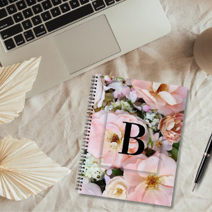 Elegant Aangepast Initiaal Letter B Rozen Monogram Notitieboek