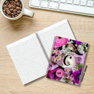 Elegant Aangepast Initiaal Letter C Rozen Monogram Notitieboek