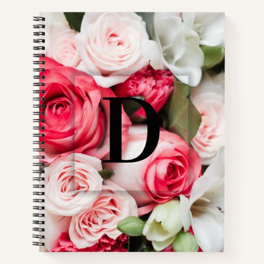 Elegant Aangepast Initiaal Letter D Rozen Monogram Notitieboek (Voorkant)