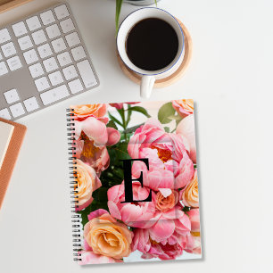 Elegant Aangepast Initiaal Letter E Rozen Monogram Notitieboek