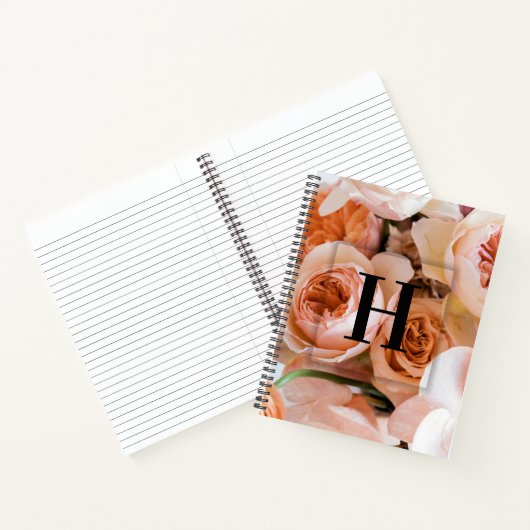 Elegant Aangepast Initiaal Letter H Rozen Monogram Notitieboek (Binnen)