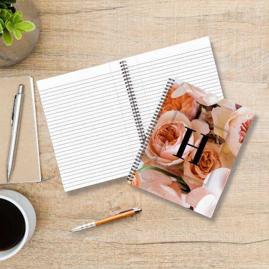Elegant Aangepast Initiaal Letter H Rozen Monogram Notitieboek