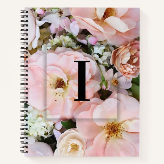 Elegant Aangepast Initiaal Letter I Rozen Monogram Notitieboek (Voorkant)