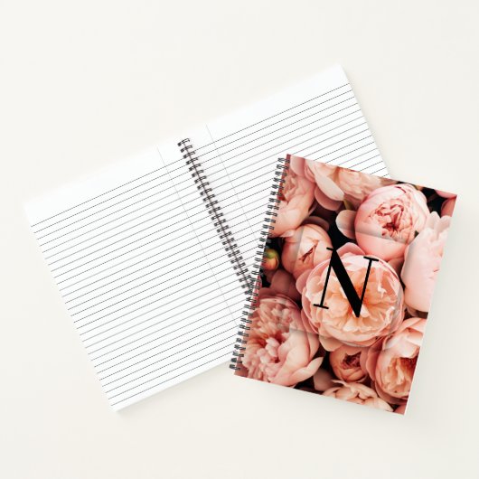 Elegant Aangepast Initiaal Letter N Rozen Monogram Notitieboek (Binnen)