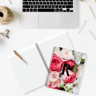 Elegant Aangepast Initiaal Letter R Rozen Monogram Notitieboek
