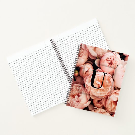 Elegant Aangepast Initiaal Letter U Rozen Monogram Notitieboek (Binnen)