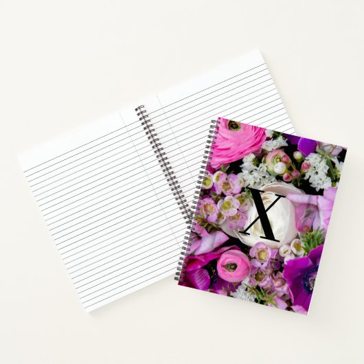 Elegant Aangepast Initiaal Letter X Rozen Monogram Notitieboek (Binnen)