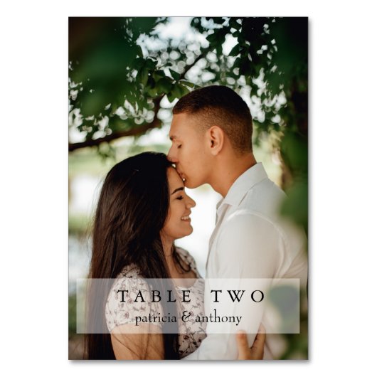 Elegant Aangepast Koppel Foto Bruiloft Tafel Numme Kaart (Voorkant)