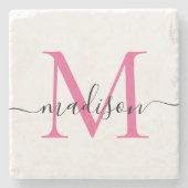 Elegant Aangepast Magenta Roze Monogram Manuscript Stenen Onderzetter (Voorkant)