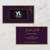 Elegant aangepast monogram en Logo donker Paars zw Visitekaartje (Voorkant / Achterkant)