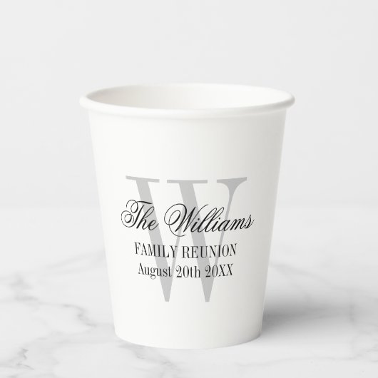 Elegant aangepast monogram gezinshereniging papieren bekers (Voorkant)