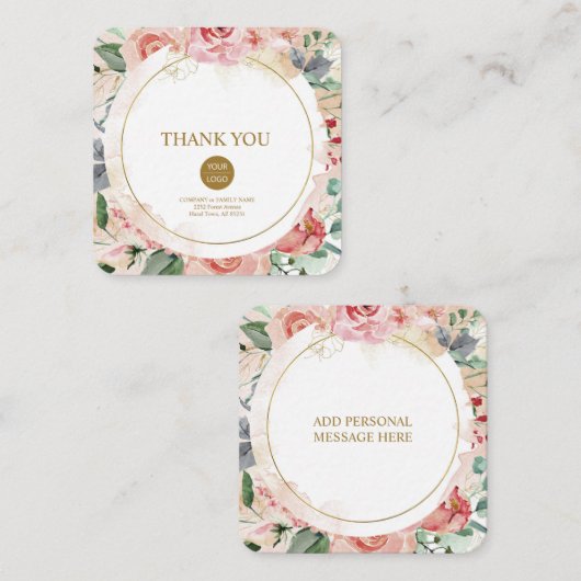 Elegant aangepast pastel floral roos "Dank u wel" Notitiekaartje (Voorkant / Achterkant)
