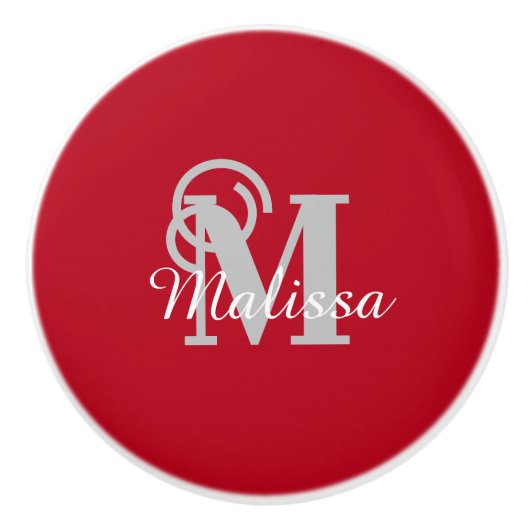 Elegant aangepast rood Initiaal en naam Keramische Knop (Voorkant)