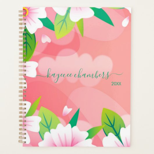 Elegant, aangepast roze en witte bloemen Aangepast Planner (Voorkant)