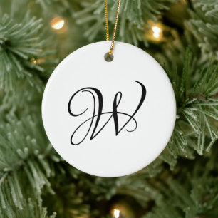 Elegant aangepast script monogram initiaal Kerstmi Keramisch Ornament