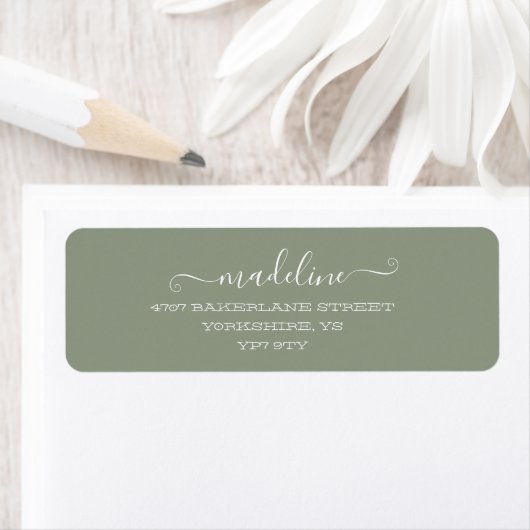 Elegant aangepast script Sage Green Name Address Etiket (Insitu)