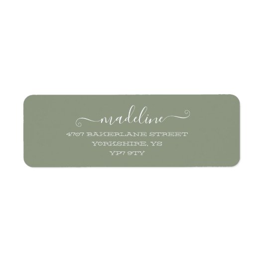 Elegant aangepast script Sage Green Name Address Etiket (Voorkant)