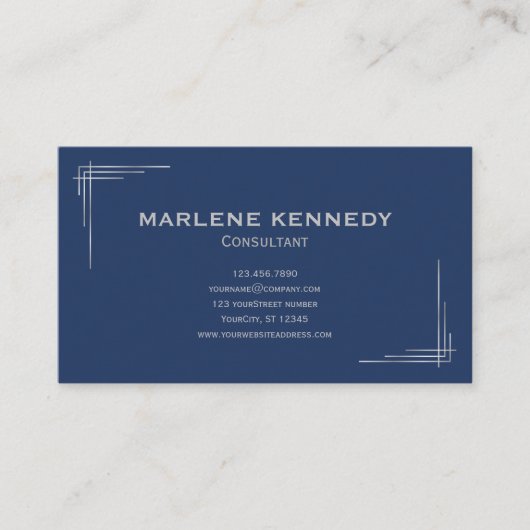 Elegant Aangepast Zilver Monogram Marine Blauw Bed Visitekaartje (Voorkant)