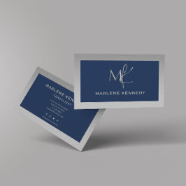 Elegant Aangepast Zilver Monogram Marine Blauw Bed Visitekaartje