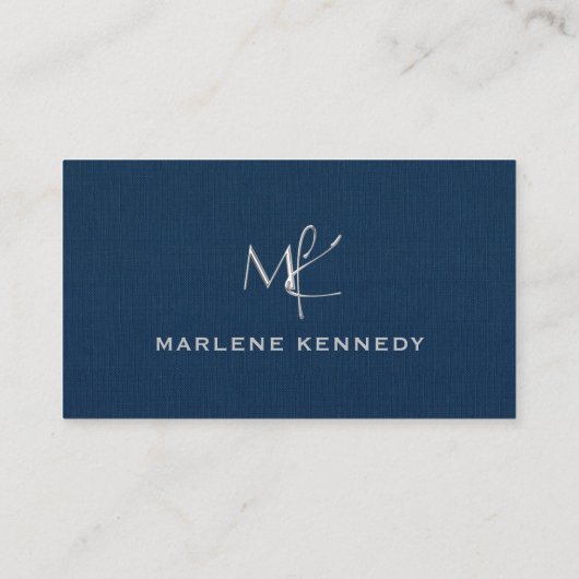 Elegant Aangepast Zilver Monogram Marine Blauw Bed Visitekaartje (Achterkant)