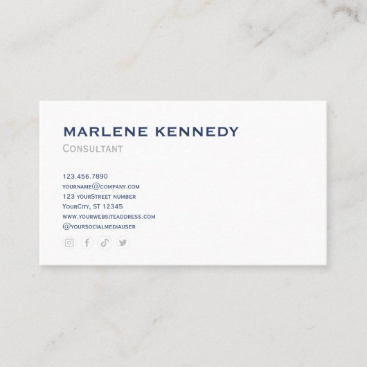 Elegant Aangepast Zilver Monogram Marine Blauw Bed Visitekaartje (Voorkant)