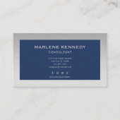 Elegant Aangepast Zilver Monogram Marine Blauw Bed Visitekaartje (Voorkant)