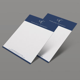 Elegant Aangepast Zilver Monogram Marine Blauw Briefhoofd