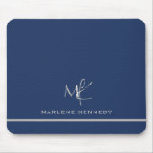Elegant Aangepast Zilver Monogram Marine Blauw Muismat (Voorkant)