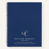 Elegant Aangepast Zilver Monogram Marine Blauw Notitieboek (Voorkant)