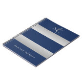 Elegant Aangepast Zilver Monogram Marine Blauw Notitieboek (Linkerzijde)