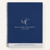Elegant Aangepast Zilver Monogram Marine Blauw Notitieboek (Voorkant)