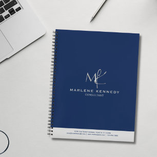 Elegant Aangepast Zilver Monogram Marine Blauw Notitieboek