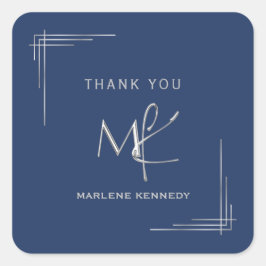 Elegant Aangepast Zilver Monogram Marine Blauw Vierkante Sticker