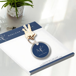 Elegant Aangepast Zilveren Monogram Marine Blauw M Sleutelhanger