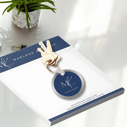 Elegant Aangepast Zilveren Monogram Marine Blauw M Sleutelhanger