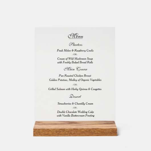 Elegant aangepaste bruiloft menu acryl bord (Voorkant)