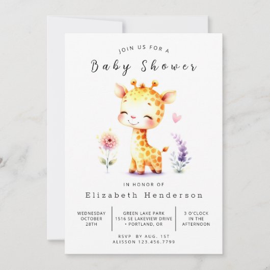 Elegant aangepaste Giraffe Baby shower Kaart (Voorkant)