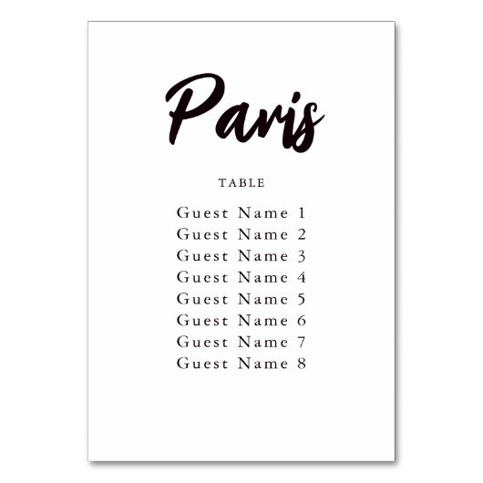 Elegant aangepaste tabelnaam Zitfunctie Kaart (Achterkant)