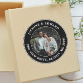 Elegant aangepaste trouwfoto retouradres ronde sticker