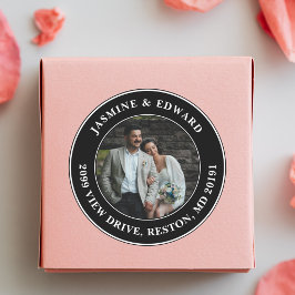 Elegant aangepaste trouwfoto retouradres ronde sticker