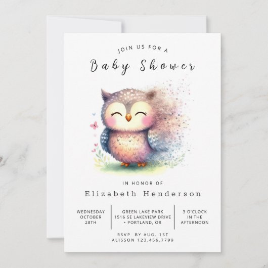 Elegant aangepaste uil Baby shower Kaart (Voorkant)