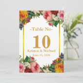 Elegant Aanpasbare Bloem Gouden Bruiloft Tafel Num Kaart (Staand voorkant)