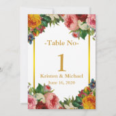 Elegant Aanpasbare Bloem Gouden Bruiloft Tafel Num Kaart (Achterkant)