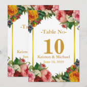Elegant Aanpasbare Bloem Gouden Bruiloft Tafel Num Kaart (Voorkant / Achterkant)