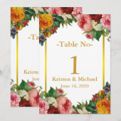 Elegant Aanpassen Bloem Goud Huwelijk Tafel Nummer Kaart (Voorkant / Achterkant)